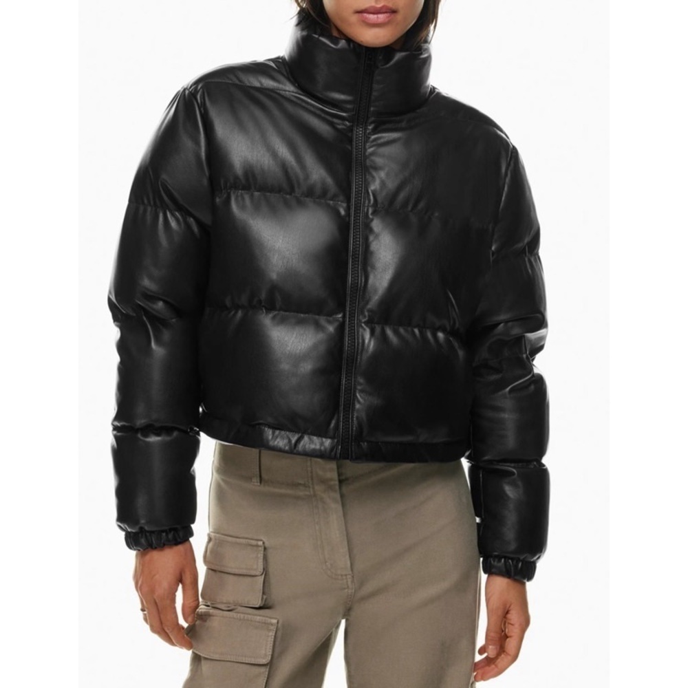 ARITZIA WILFRED Vista Vegan Leather Puffer Jacket in Black